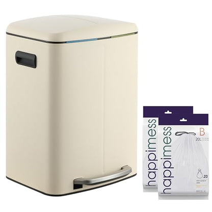 happimess HPM1005F Marco Rectangular 10.6-Gallon Double Bucket Trash Can with Soft-Close Lid, Limestone Beige, Fingerprint Resistant, Modern, Minimalistic for Home, Kitchen, Office, Bedroom, Bathroom - color: Limestone Beige