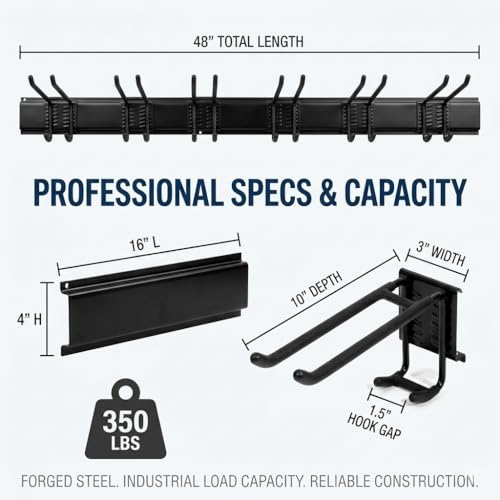 Aking Ace 96-Inch Heavy Duty Wall Mount Garden Tool Organizer for Garage | Adjustable hangers perfect for shovels, rakes, and Garage Tools, Heavy-duty rack holds 350lbs. Ideal for shed organization - size: 96inch