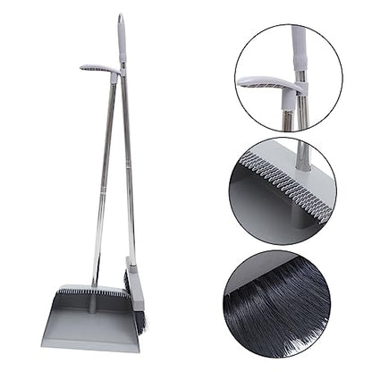 Broom Dustpan Set for Home Kitchen and Outdoor Use 33.5 Long Handled Broom & Heavy Duty Metal Dustpan Upright Design for Easy Cleaning