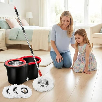 360° Spin Mop & Bucket System – 20QT Floor Cleaning Set with 3 Microfiber Mop Heads & 61" Adjustable Stainless Steel Handle for Effortless, Streak-Free Cleaning-Blue - color: Blue