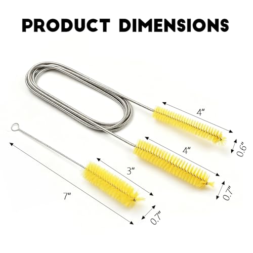 2PCS Flexible Long Drain Brush, 78 Inch Nylon Stainless Steel Tube Cleaning Brush, Slim Long Hose Pipe Cleaning Tool for Auto Sunroof Drain Hole, Car Fridge, Kitchen Sink (Double End-Yellow) - color: Double End-yellow