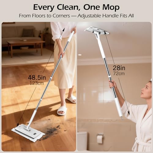 MASTERTOP Hands Free Flat Mop with Mini Sweeper Mop,2-in-1 Disposable Dust Mop with 47" Long Handle,Microfiber Mops for Floor Cleaning,No-Touch, Multi Surface Floor Cleaning - color: White(11"*4.5")