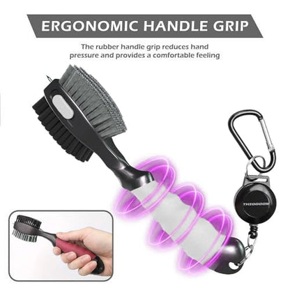 THIODOON 2 Pack Golf Club Brushes and Groove Cleaner 2 ft Retractable Zipline Carabiner Golf Brush Head with Retractable Spike Comfortable Grip Golf Club Cleaner - color: 4pcs Black & White& Red & Blue