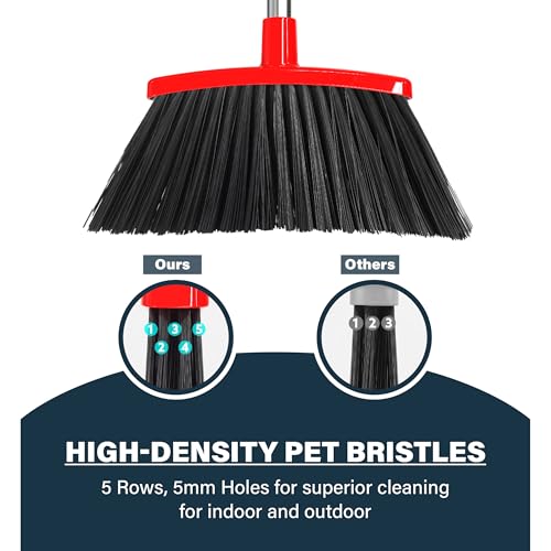 Broom and Dustpan Set 55", Long Adjustable Stainless Steel Handle, Upright, Large Size, Lightweight Broom with Dustpan Combo Set for Home Kitchen Office Lobby Indoor and Outdoor