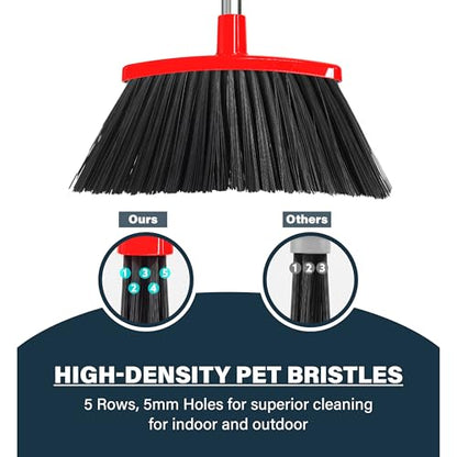 Broom and Dustpan Set 55", Long Adjustable Stainless Steel Handle, Upright, Large Size, Lightweight Broom with Dustpan Combo Set for Home Kitchen Office Lobby Indoor and Outdoor