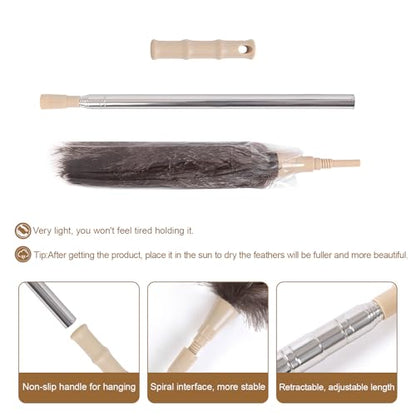 Extendable 81.9 Inch Ostrich Feather Duster with Extension Used for Home Cleaning Ceilings Furniture Fans Washable（1.8M Telescopic Rod,Grey） - color: Gray, size: 81Inch