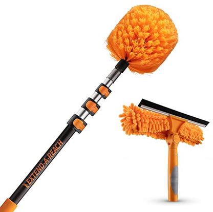 5-13 ft Cobweb Duster & Window Squeegee with Extension Pole // 20 Foot High Reach Spider Web Cleaner Cobweb Brush for Outdoor & Indoor Web Cleaning // Lightweight & Sturdy Telescopic Pole