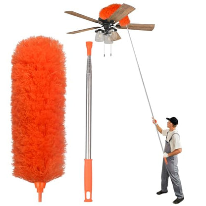 Microfiber Feather Duster Extendable Duster with 30'' to 100'' Telescoping Extension Pole, Bendable Head & Long Handle Dusters for Cleaning Ceiling Fan, High Ceiling, Blinds, Furniture & Cars