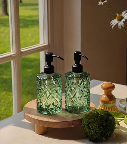 JASAI Forest Green Glass Soap Dispenser with Black Rustproof Pump, Refillable Small Soap Dispenser for Kitchen and Bathroom. - color: Forest Green