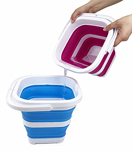 SAMMART Collapsible Rectangular Cleaning Bucket 5L (1.3 Gallon)- Foldable Camping Beach Sand Water Pot Pail- Portable Space Saving Tub for Household, Outdoor Car Washing (Grey + Sky Blue (Set of 2)) - color: Grey + Sky Blue (Set of 2)