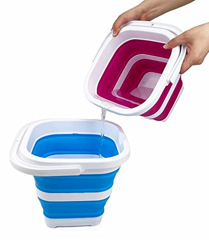 SAMMART Collapsible Rectangular Cleaning Bucket 5L (1.3 Gallon)- Foldable Camping Beach Sand Water Pot Pail- Portable Space Saving Tub for Household, Outdoor Car Washing (Grey + Sky Blue (Set of 2)) - color: Grey + Sky Blue (Set of 2)