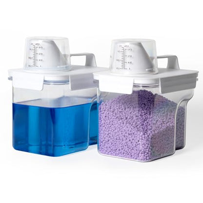 G2 GO2GETHER Laundry Detergent Container,2Pack -51oz Laundry Detergent Dispenser with 5 labels for Laundry Room, Laundry Scent Beads, Powder,Bleach,Soap,Fabric Softener Storage and Organization. - style: 51OZ