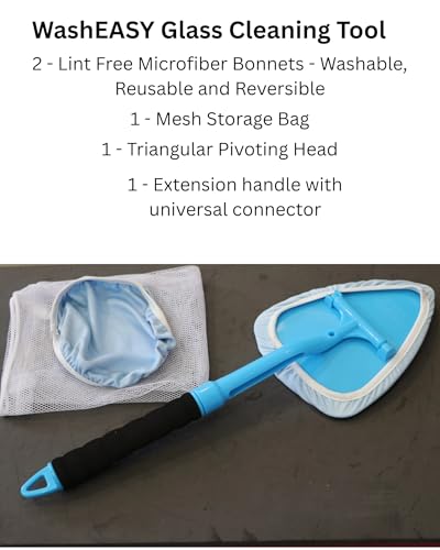 Pro Glass Windshield Cleaner Tool, Kit - Extendable 20" Handle, Pivoting Head, Detailing Autos with 2 Reusable Lint Free Microfibers, Storage Bag for Auto Windshield, Cars, Trucks, RV's