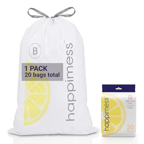 happimess 5.3 Gallon (20L) Drawstring Trash Bags, Lemon Scent, White, Heavy Duty MDPE Liners for Kitchen and Household, Odor Control, Custom Fit 20 Count (1 Packs of 20 Liners) HPM3100B-W-1SET - color: White (Lemon Scented), size: 20 Count (Pack of 1)