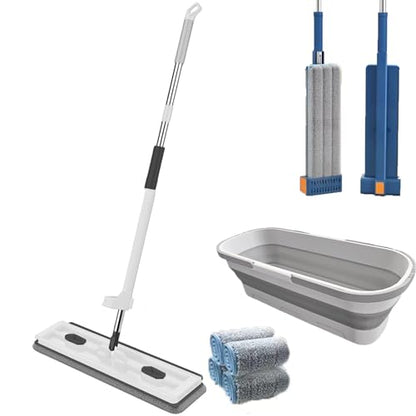 JDIV Streamline Mop, Streamline Flat Mop, 2026 Large Flat-Mop and Bucket System, Self Wringing 360 Flat mop, Wet and Dry Use (White) - color: White