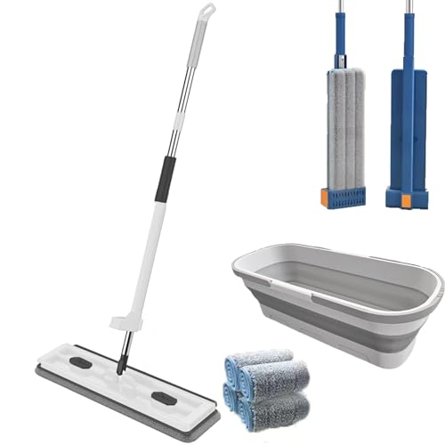 JDIV Streamline Mop, Streamline Flat Mop, 2026 Large Flat-Mop and Bucket System, Self Wringing 360 Flat mop, Wet and Dry Use (White) - color: White
