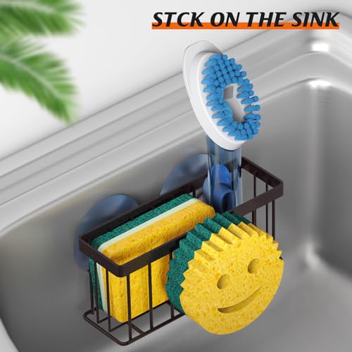 MURLONG Sponge Holder Smiley Face, Sink Caddy for Kitchen Sink, Sink Organizer Sponge Holder with 2 PCS Suction Cups/1 PCS Adhesive Strips, Designed for Sponge, Soap, Dish Brush, Scrubber-Bronze - color: Bronze