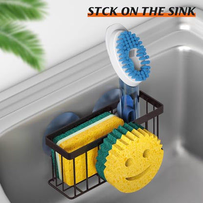 MURLONG Sponge Holder Smiley Face, Sink Caddy for Kitchen Sink, Sink Organizer Sponge Holder with 2 PCS Suction Cups/1 PCS Adhesive Strips, Designed for Sponge, Soap, Dish Brush, Scrubber-Bronze - color: Bronze