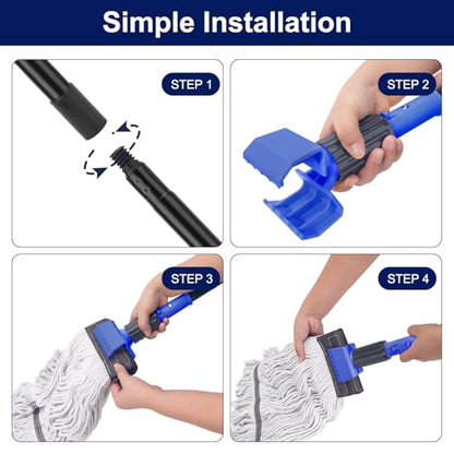 KeFanta Commercial Mop Handle Heavy Duty, 57.5" Long Metal Industrial Mop Stick with Jaw Clamp,Wet Gripper Mops Head Replacement Holder for Floor Cleaning(Blue)
