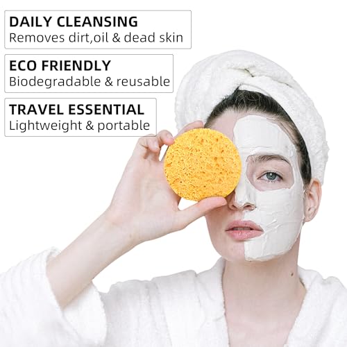 120-Count Compressed Facial Sponges|Kickleen 100% Natural Cellulose Cosmetic Spa Sponges for Daily Facial Cleansing|Makeup And Mask Removal|Exfoliating|Skin Massage|Pore Exfoliation (120Count(Yellow)) - color: 120 Count(yellow)