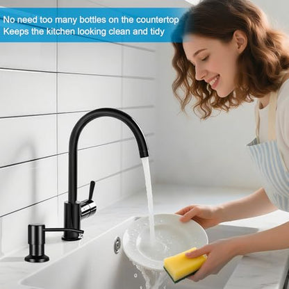 Soap Dispenser for Kitchen Sink, Upgrade Built in Sink Soap Dispenser, Countertop Sink Soap Dispenser Pump with 47" Extension Tube kit, No Need More Refills (Black) - color: Black