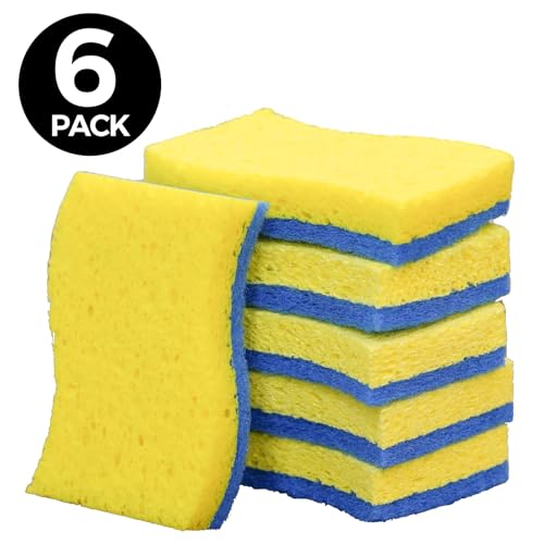 6-Pack Non-Scratch Kitchen Sponges – Durable Dish Sponges for Dishes, Pots, and Pans, Perfect for Cleaning Stainless Steel, Dishwashing, and More, Blue & Yellow - color: Blue Yellow