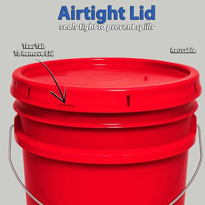 MKS Plastics 5-Gallon Bucket with Airtight Lid – Made in USA, Food Grade BPA Free Plastic, Heavy Duty Multi-Use, Metal Handle with Grip, Stackable Storage – Red, 1 Pack - color: Red, size: 1