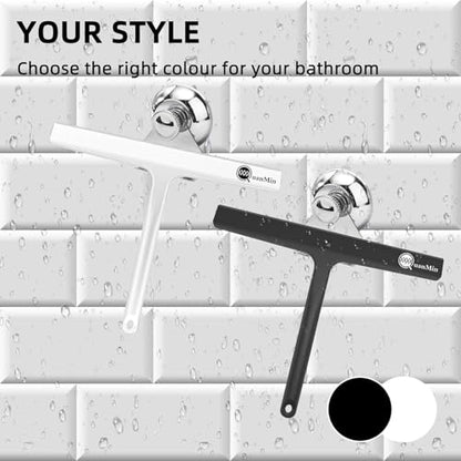 11 Inch Squared Shower Squeegee with Hook & Suction Cup, Stainless Steel Core Silicone Wiper, Streak-Free Cleaner for Glass Doors, Windows, Mirrors, Tile Walls & Car Cleaning (Black) - size: Square Headed-11 inch