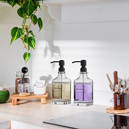 GLADPURE 2 Pack Soap Dispenser, 18 Oz Antique Design Thick Glass Hand Dispensers; with 304 Rust Proof Stainless Steel Pump, 6Pcs Clear Stickers, for Kitchen, Bathroom- Black - color: Black