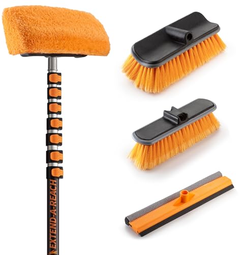 36-Foot Exterior House Cleaning Brush Set with 5-30 ft Extension Pole // Vinyl Siding Brushes with Telescopic Extendable Pole & Window Cleaning Squeegee Tool // The Ultimate Extension Scrub Brush Set - size: 30 Feet