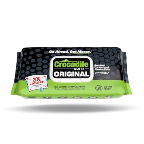 Crocodile Cloth Original Cleaning Wipes, Heavy-Duty Multi-Surface Hand & Tool Wipes, Water-Based, Safe on Skin, 50 Count, 15 x 10 Inch - size: 50 Count (Pack of 1)