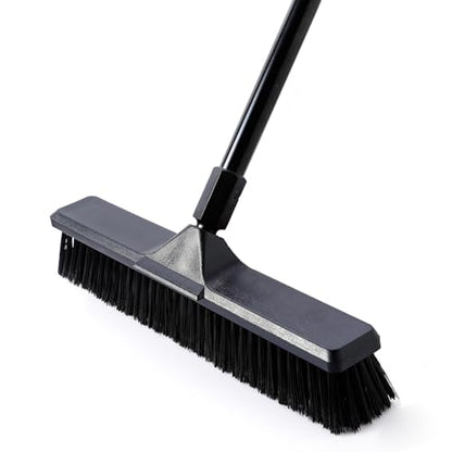 Eyliden 18" Push Broom for Deck Driveway Patio Garage | Heavy-Duty Stiff Bristles Sweeper with 66" Adjustable Handle | Outdoor Concrete Sidewalk Yard Snow Cleaning Tool, Black