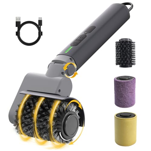 2026 New Electric Grill Brush with 3 Replacement Head,3-Speed Power Control,Cordless Rechargeable Grill Cleaning Brush with Adjustable Angle,Cleaning Tool for Outdoor BBQ,No Bristle Shedding-Gray