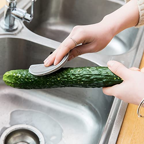 Non-Scratch Silicone Sponges Cleaning Brush Round Shape Kitchen Scrubber Sponges for Vegetable Fruits Pot Pan Dish Bowl(White) - color: Grey,white