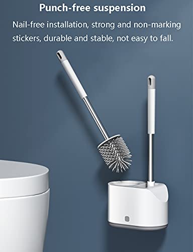 Multifunction Double Brush Toilet Brush Holder, Long Handle Wall-Mounted Toilet Brush Plunger Set, Ventilated Quick-Drying Silicone (Color : Gray, Size : Wall Hanging)