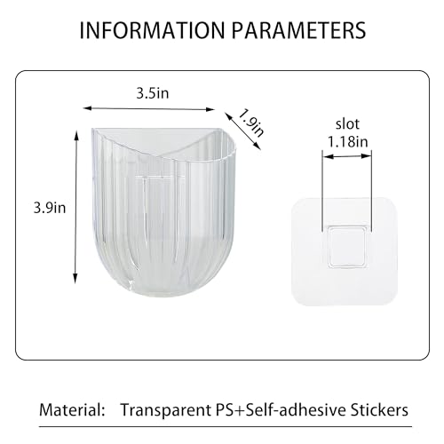 Wall Mounted Storage Holder, Transparent PS Plastic, Clear transparent white, 3.9x3.5x1.9 Inch, Adhesive Organizer for Cosmetics, Phone, Remote (White 2PCS) - color: White 2PCS