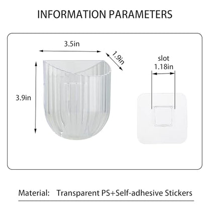 Wall Mounted Storage Holder, Transparent PS Plastic, Clear transparent white, 3.9x3.5x1.9 Inch, Adhesive Organizer for Cosmetics, Phone, Remote (White 2PCS) - color: White 2PCS