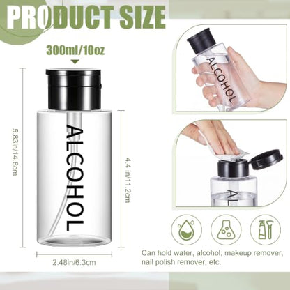 Layhit 3 Pcs 10 oz Alcohol Pump Dispenser Bottles Alcohol Push Down Liquid Dispenser Empty Pumping Bottle Refillable Cosmetic Container for Personal, Salon, Nail Care (Black Cap + Clear Bottle) - color: Black Cap + Clear Bottle