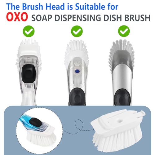 Dish Brush Refills, Dish Scrubber Replacement Heads Compatible with OXO Soap Dispensing Dish Brush, Nylon Bristles with Built-in Scraper, Suitable for Non-Stick Cookware, 2 Pack - color: 2 Pack, White