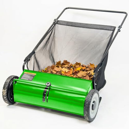 PPOLB 26" Push Lawn Sweeper, 7 cu.ft Large Capacity Yard Sweeper Push, 5:1 High-Density 4 Brushes, Adjustable Height, Heavy Duty Leaf Collector with Detachable Hopper, Rubber Wheels, Ergonomic Handle - color: Green