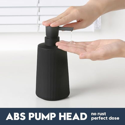 Small Soap Dispenser for Bathroom and Kitchen, Modern Farmhouse Striped Style Plastic Hand Soap Dish Soap Dispenser with Pump Matte Black - color: Black