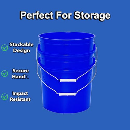 MKS Plastics 5-Gallon Bucket with Airtight Lid – Made in USA, Food Grade BPA Free Plastic, Heavy Duty Multi-Use, Metal Handle with Grip, Stackable Storage – Blue, 6 Pack - color: Blue, size: 6