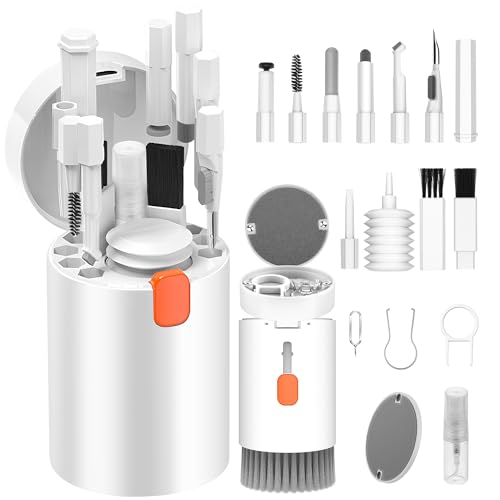 VICHYIE 20 in 1 Multifunctional Cleaner Kit for Electronic Devices, Keyboard Cleaning Brush, Headphones Cleaner Kit for AirPods, Multi-Tool for Cleaning Laptop, Earbuds, Camera, Cellphones (White) - color: White
