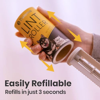 DELOMO Extra Sticky Lint Roller for Pet Hair, 600 Sheets Mega Pack (2 Rollers+ 4 Refills), Pet Hair Remover for Clothes, Couch, Furniture, Bedding, Car Seats - Easy Peel Design for Dog Cat Owners - size: C: 2 Rollers + 4 Refills ( 600 Sheets Total )