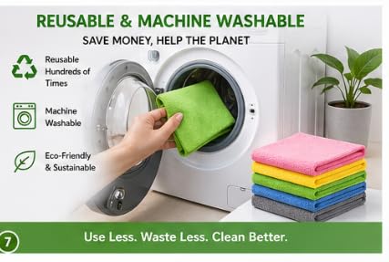 ADFOS Microfiber Cleaning Cloths 10 Pack, 5 Colors, Ultra Absorbent Reusable Towels for Car, Kitchen, Glass, Bathroom, 13.7 x 13.7 Inch