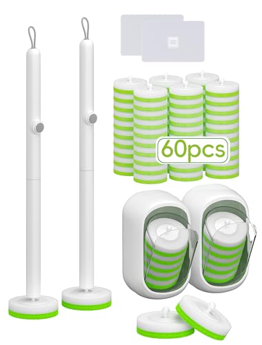 Disposable Toilet Bowl Cleaner Wand System with Green Refill Heads, Wall Mount Toilet Brush and Holder Set for Bathroom Cleaning (2 Toilet Brush + 60 Refills)