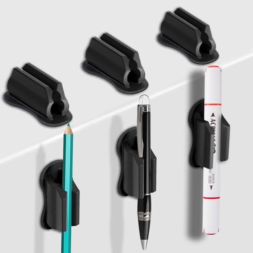 Adhesive Pen Holder for Wall Pencil Holder for Desk Organizer, 6Pack Silicone Pen Holders for Clipboard, Marker Holder Sticky Pen Holder for Desk, Office Teacher Supplies Stylus Holder (6 black) - color: 6 black
