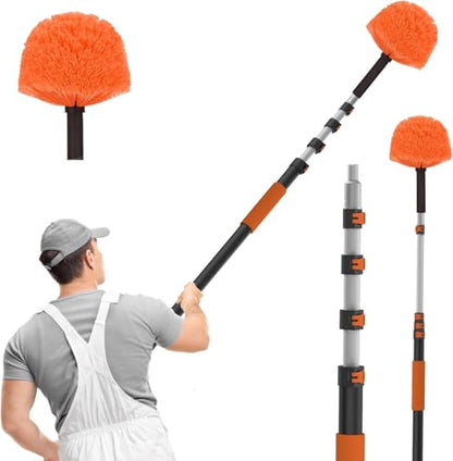 SISUPASSIE 20FT Reach Cobweb Duster with Extension Pole, High Ceiling Long Duster with 3-12FT Telescoping Pole, Spider Web Brush for Indoor Outdoor Use - size: 12FT