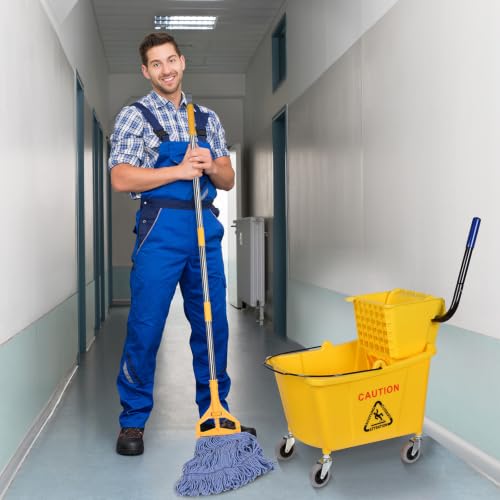 Side-Press Wringer Commercial Mop Bucket on Wheels, 35-Quart, Yellow Mop Bucket for Professional/Industrial/Business Heavy-Duty Floor Cleaning/Mopping