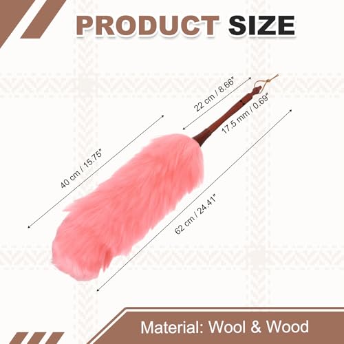 uxcell Wool Duster, 24.4" Natural Feather Cleaner Household Cleaning Duster with Solid Wooden Handle for Cleaning Fans Window Blinds Shelves Furniture, Pink - color: Pink, size: 24.4"